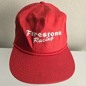 Firestone Racing Snapback Trucker‎ Rope Hat Cap Indy 500 Logo Retro Braid Red